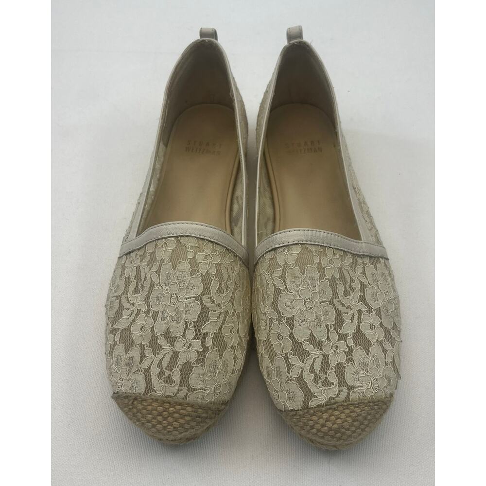 Stuart Weitzman Ivory Lace Loafers Size 8M Romantic Cottage Coquette Designer